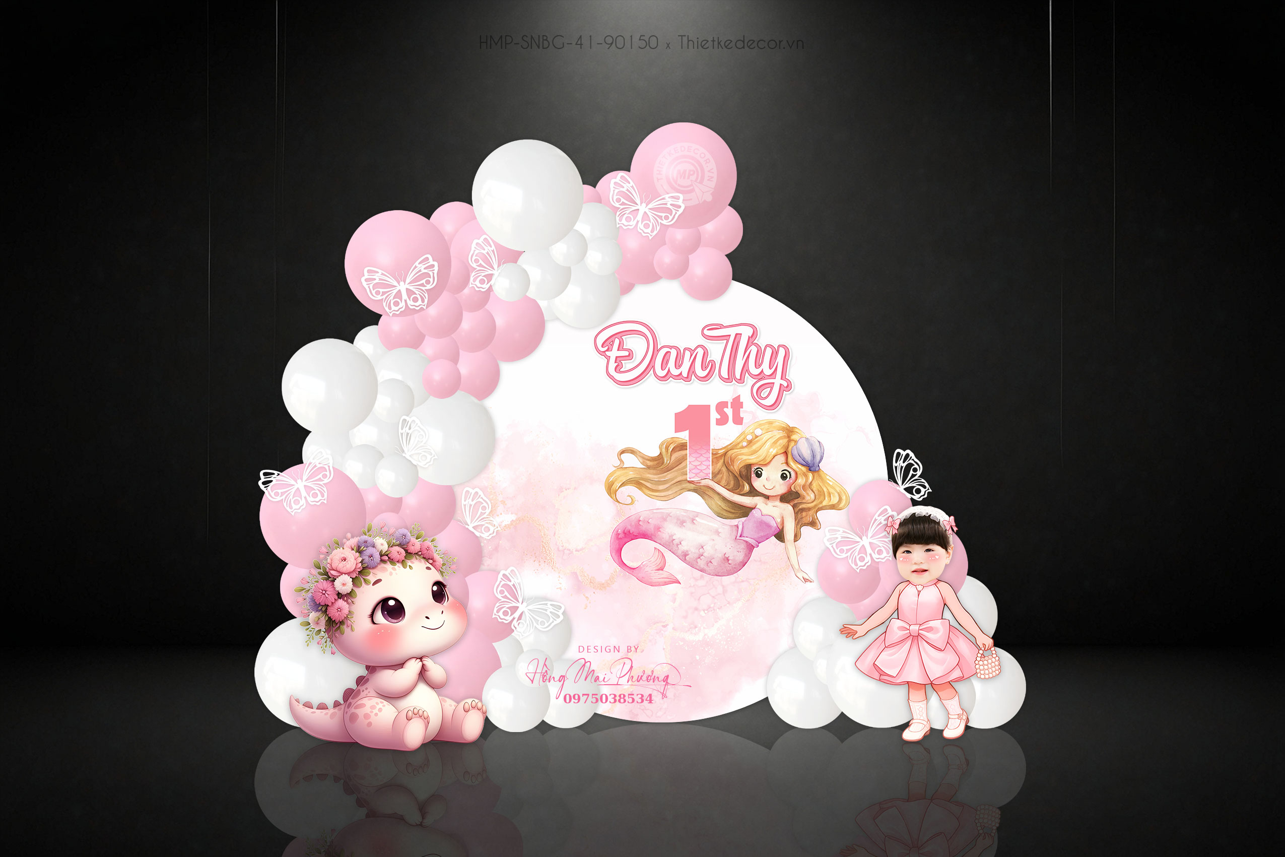 Sinh nhật bé gái tuổi rồng tone hồng - thích tiên cá